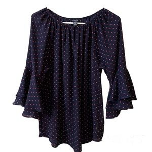 Chaps light weight Navy and Red blouse. Flare, layer 3/4 bell sleeve. Women’s M
